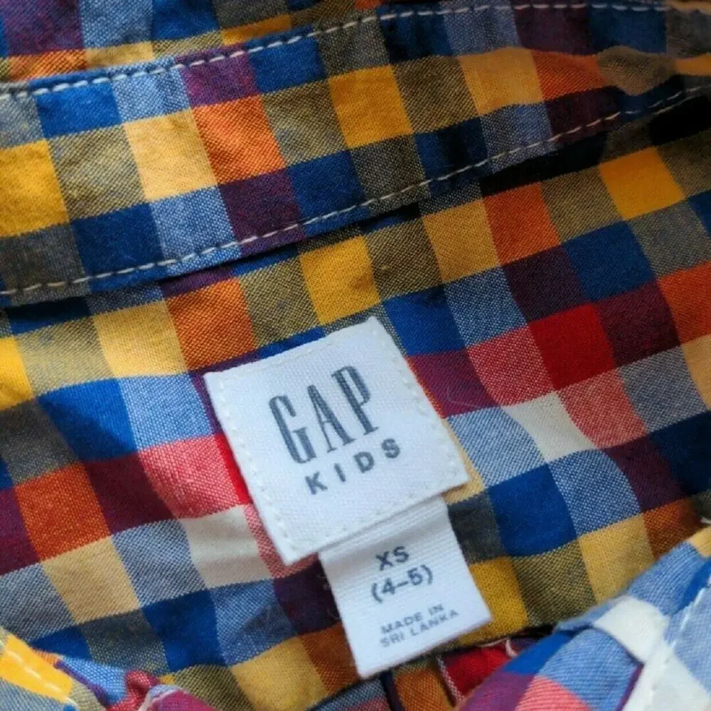 Gap Boys Plaid Button-Down Shirt, Long-Sleeve, Collared, XS (4-5Y)